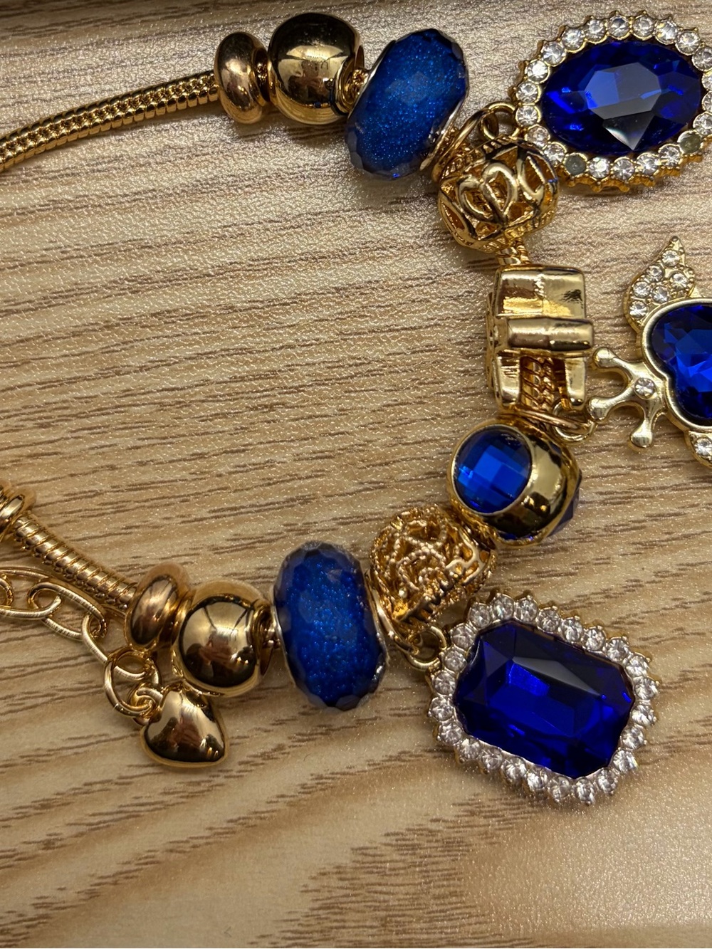 Gold Bracelet with Royal Blue Crystal Charms